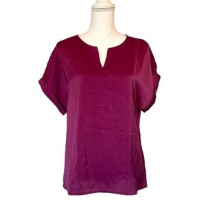 SHEIN Purple V-Neck Cuffed Short Sleeve Women’s Blouse Small